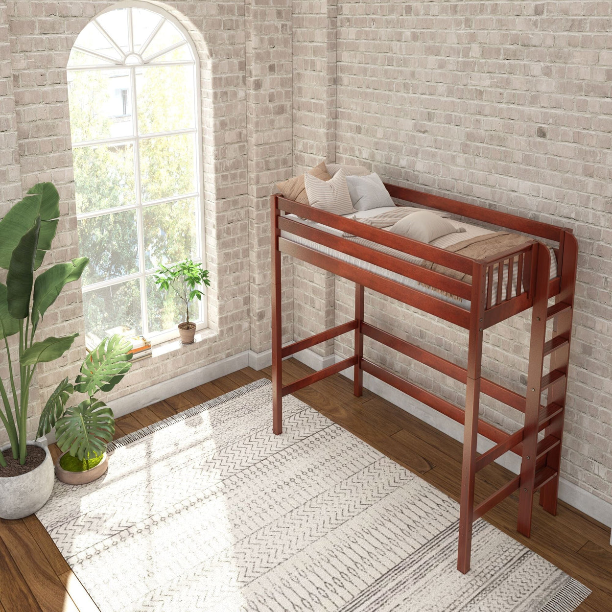 Uber Slam CS : Standard Loft Beds Twin Uber High Loft Bed with Straight Ladder on End, Slat, Chestnut