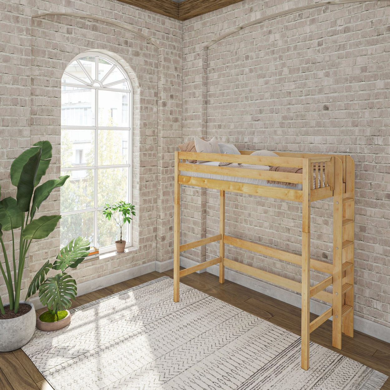 Uber Slam NS : Standard Loft Beds Twin Uber High Loft Bed with Straight Ladder on End, Slat, Natural