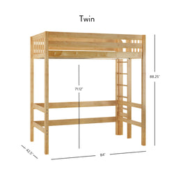 Uber Slam NS : Standard Loft Beds Twin Uber High Loft Bed with Straight Ladder on End, Slat, Natural