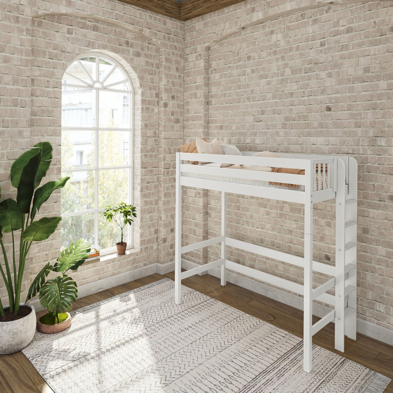 Uber Slam WS : Standard Loft Beds Twin Uber High Loft Bed with Straight Ladder on End, Slat, White