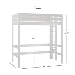 Uber Slam WS : Standard Loft Beds Twin Uber High Loft Bed with Straight Ladder on End, Slat, White