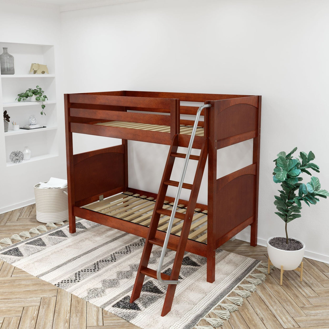 VENTI XL CP : Classic Bunk Beds Twin XL High Bunk Bed with Angled Ladder on Front, Panel, Chestnut