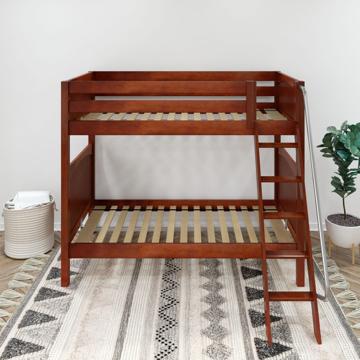 VENTI XL CP : Classic Bunk Beds Twin XL High Bunk Bed with Angled Ladder on Front, Panel, Chestnut