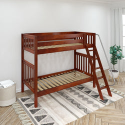 VENTI XL CS : Classic Bunk Beds Twin XL High Bunk Bed with Angled Ladder on Front, Slat, Chestnut