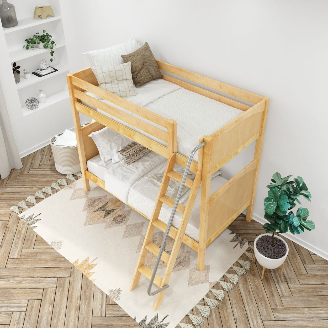 VENTI XL NP : Classic Bunk Beds Twin XL High Bunk Bed with Angled Ladder on Front, Panel, Natural