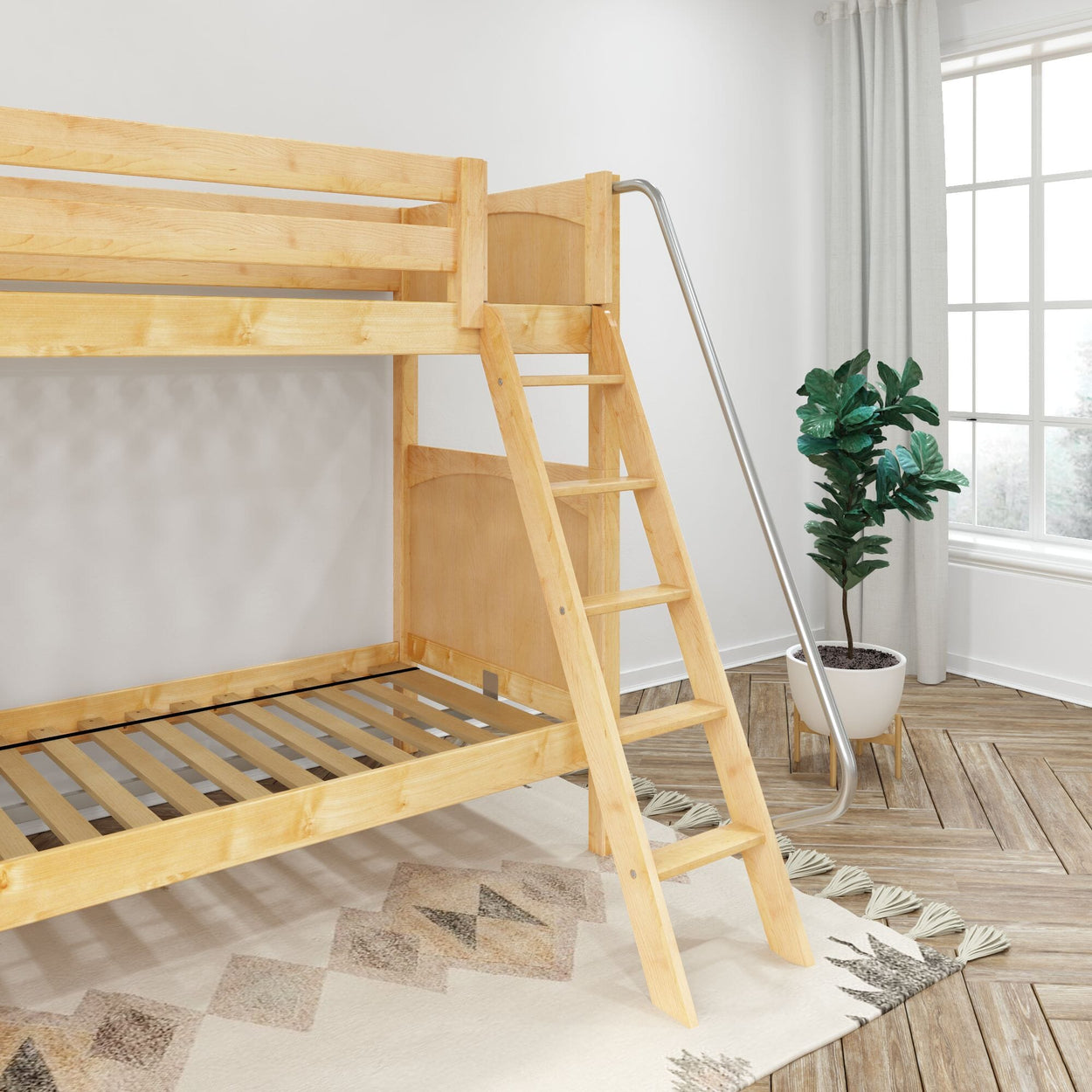 VENTI XL NP : Classic Bunk Beds Twin XL High Bunk Bed with Angled Ladder on Front, Panel, Natural