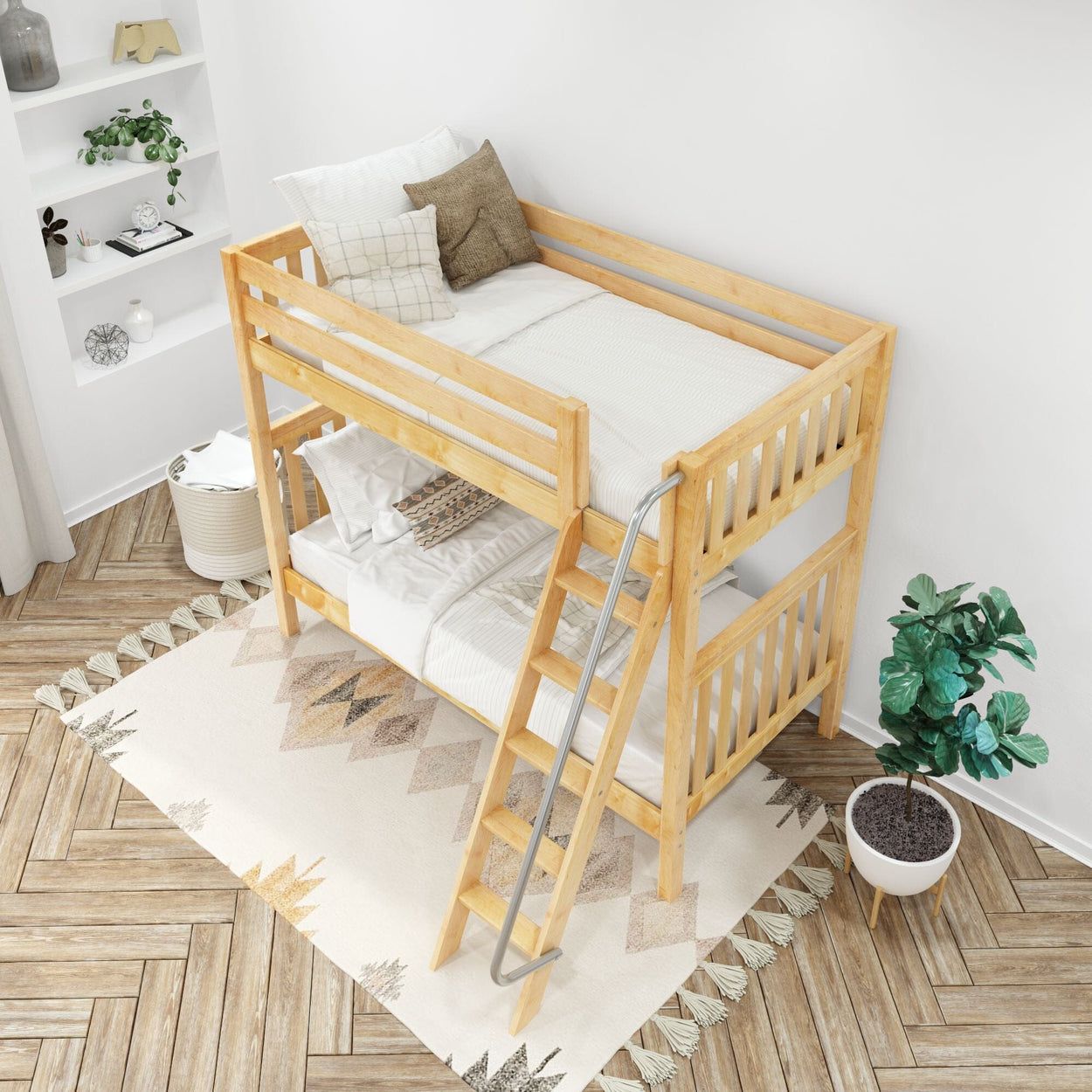 VENTI XL NS : Classic Bunk Beds Twin XL High Bunk Bed with Angled Ladder on Front, Slat, Natural