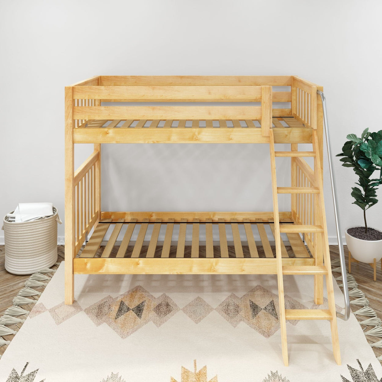 VENTI XL NS : Classic Bunk Beds Twin XL High Bunk Bed with Angled Ladder on Front, Slat, Natural