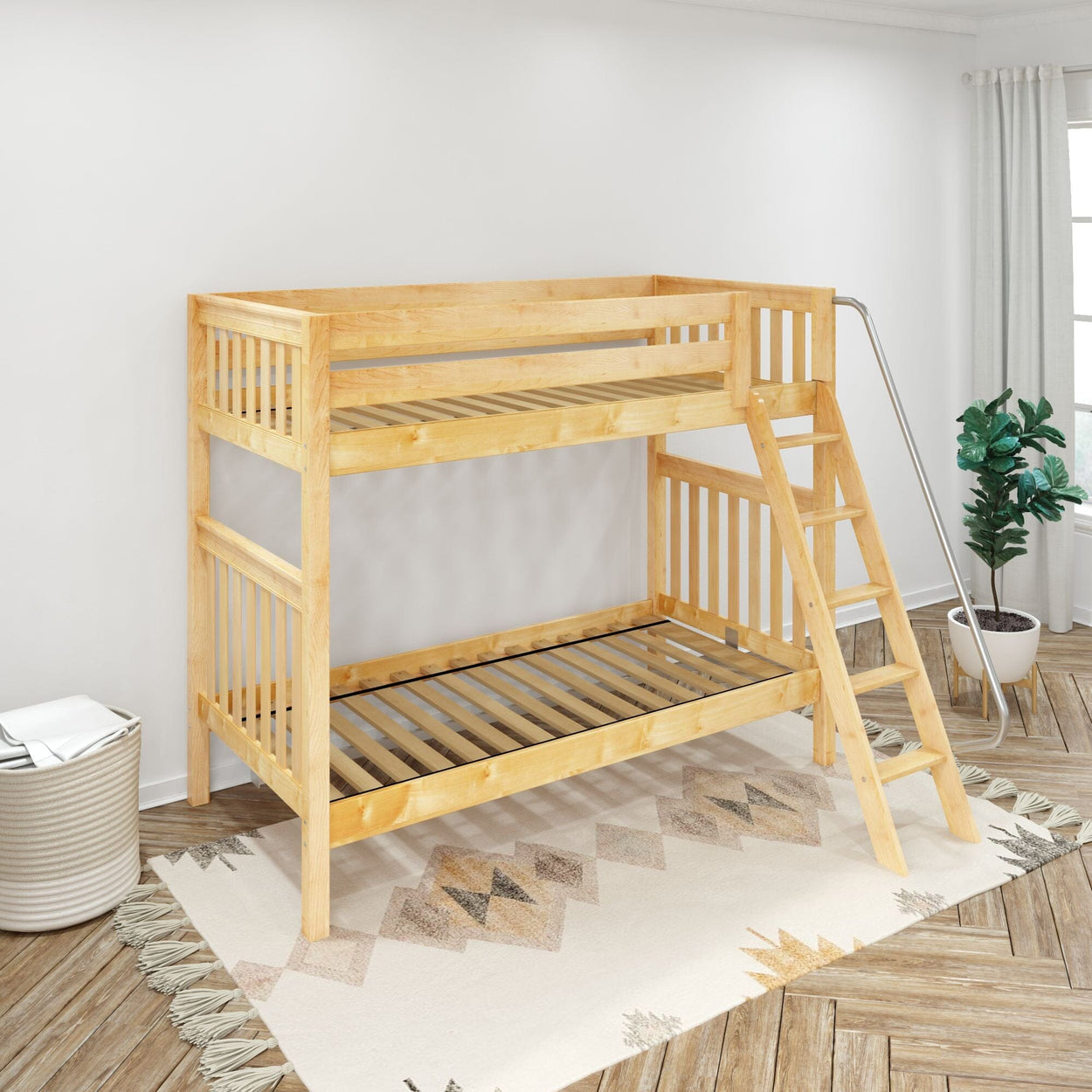 VENTI XL NS : Classic Bunk Beds Twin XL High Bunk Bed with Angled Ladder on Front, Slat, Natural