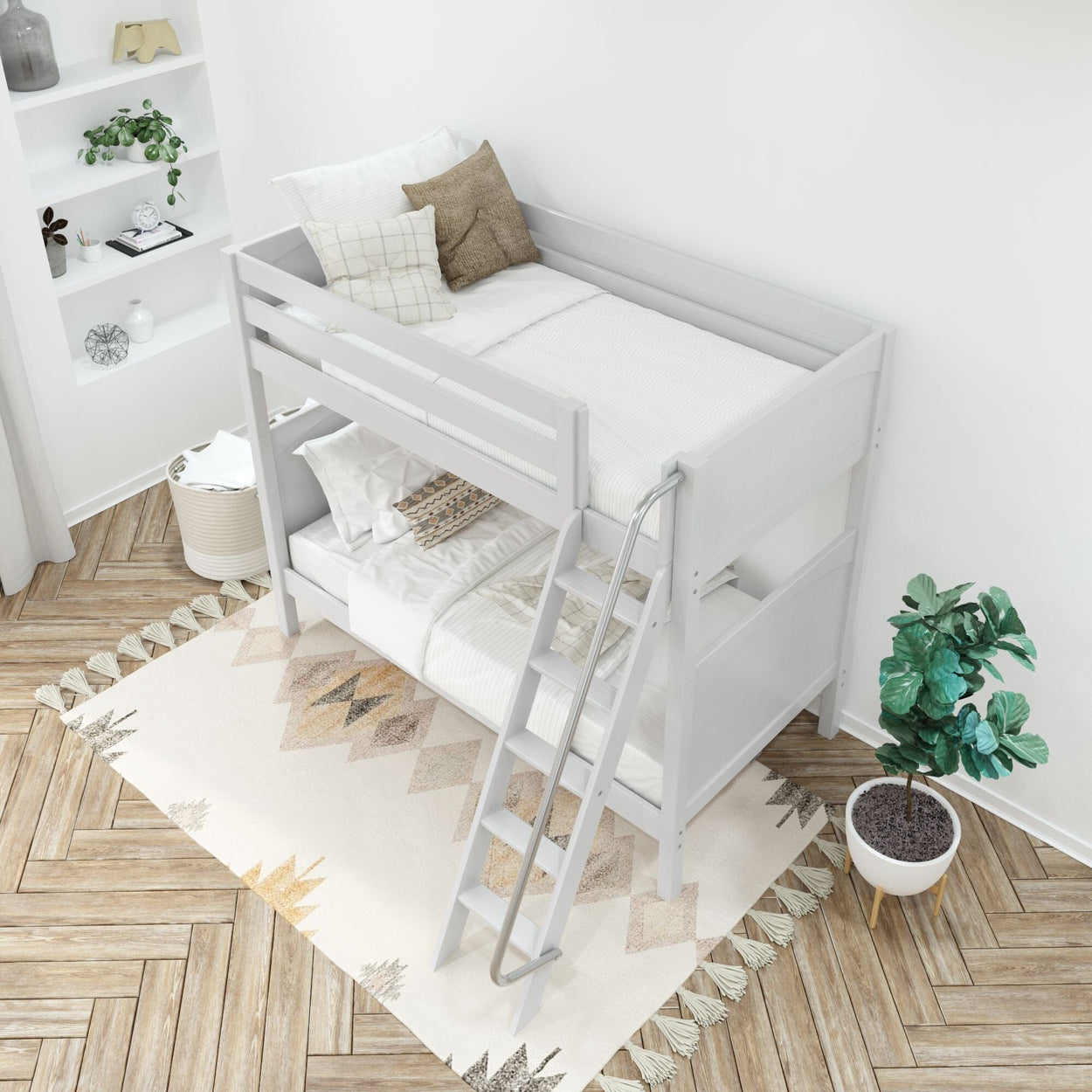 VENTI XL WP : Classic Bunk Beds Twin XL High Bunk Bed with Angled Ladder on Front, Panel, White