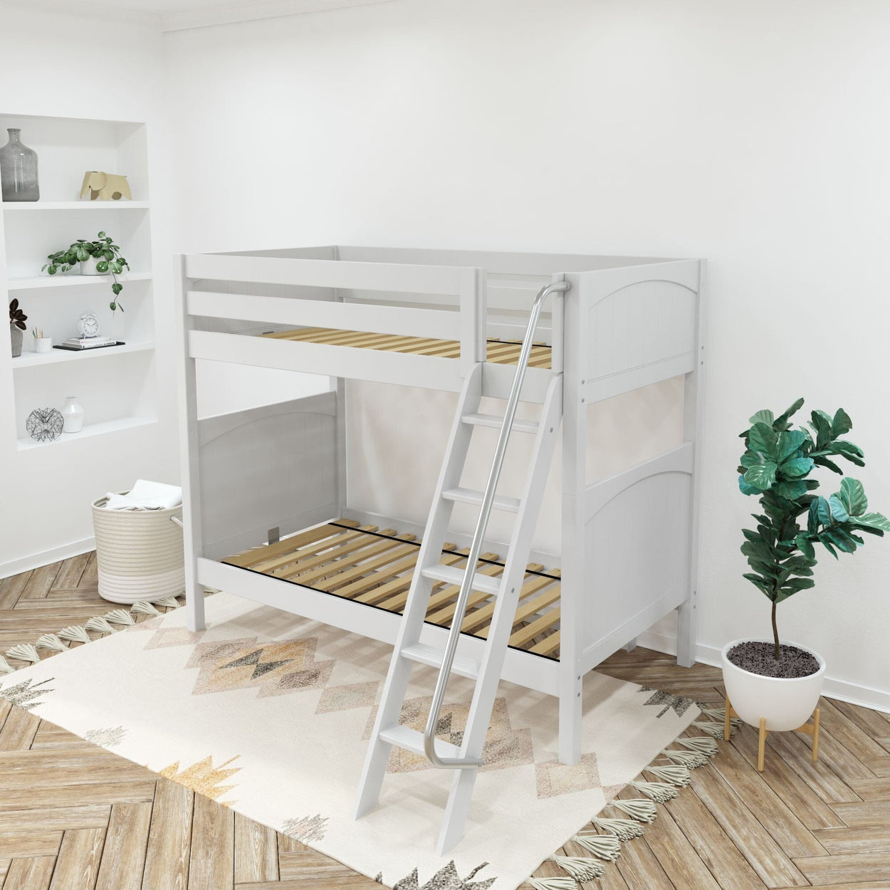 VENTI XL WP : Classic Bunk Beds Twin XL High Bunk Bed with Angled Ladder on Front, Panel, White