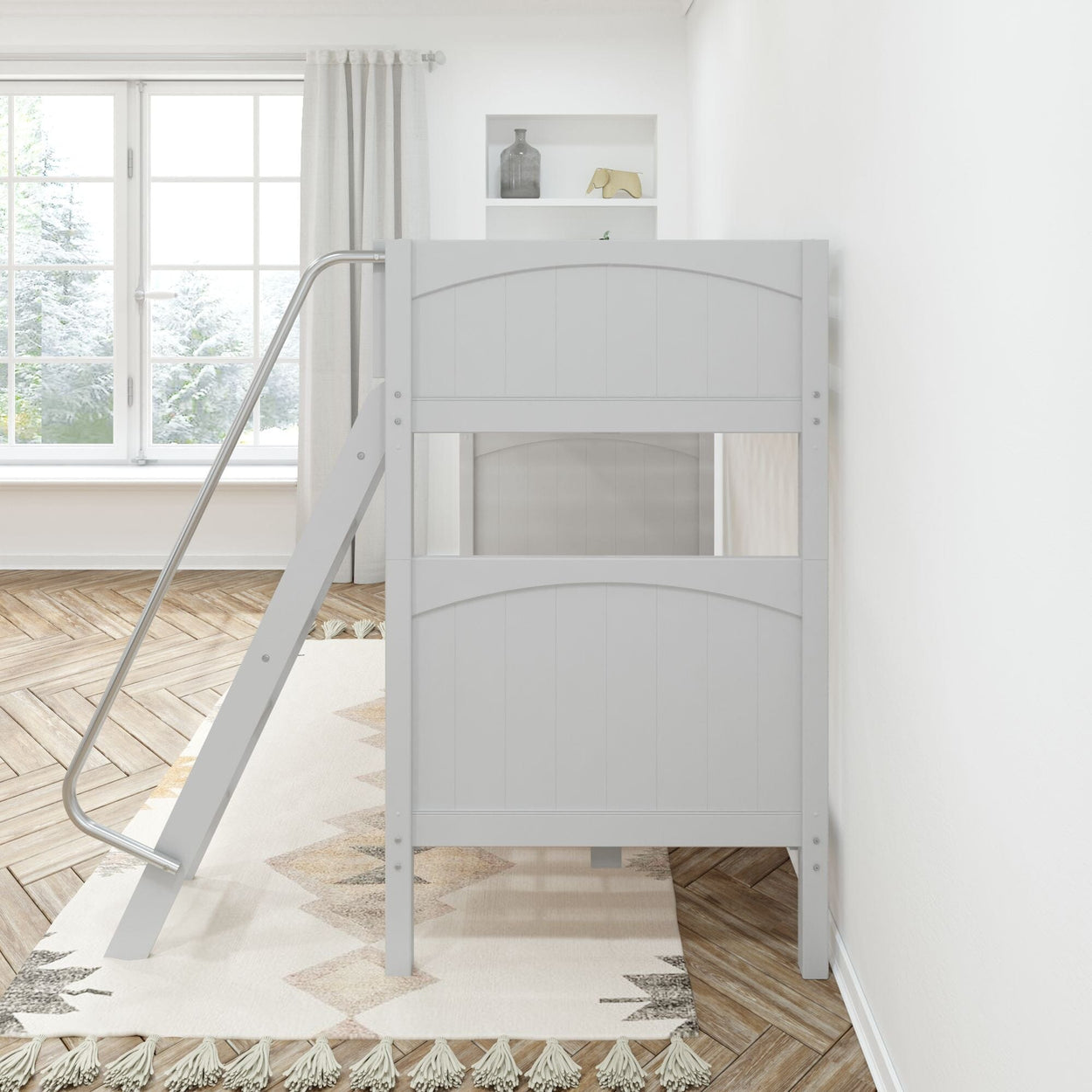 VENTI XL WP : Classic Bunk Beds Twin XL High Bunk Bed with Angled Ladder on Front, Panel, White