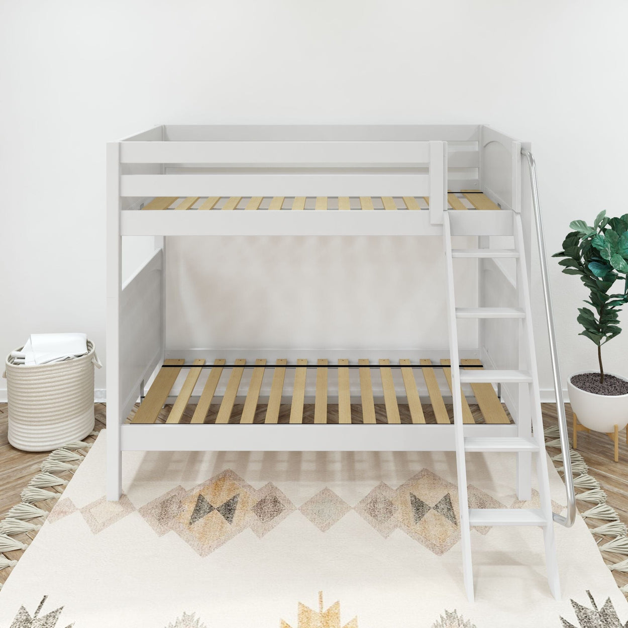 VENTI XL WP : Classic Bunk Beds Twin XL High Bunk Bed with Angled Ladder on Front, Panel, White