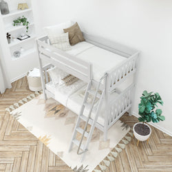 VENTI XL WS : Classic Bunk Beds Twin XL High Bunk Bed with Angled Ladder on Front, Slat, White