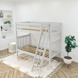 VENTI XL WS : Classic Bunk Beds Twin XL High Bunk Bed with Angled Ladder on Front, Slat, White