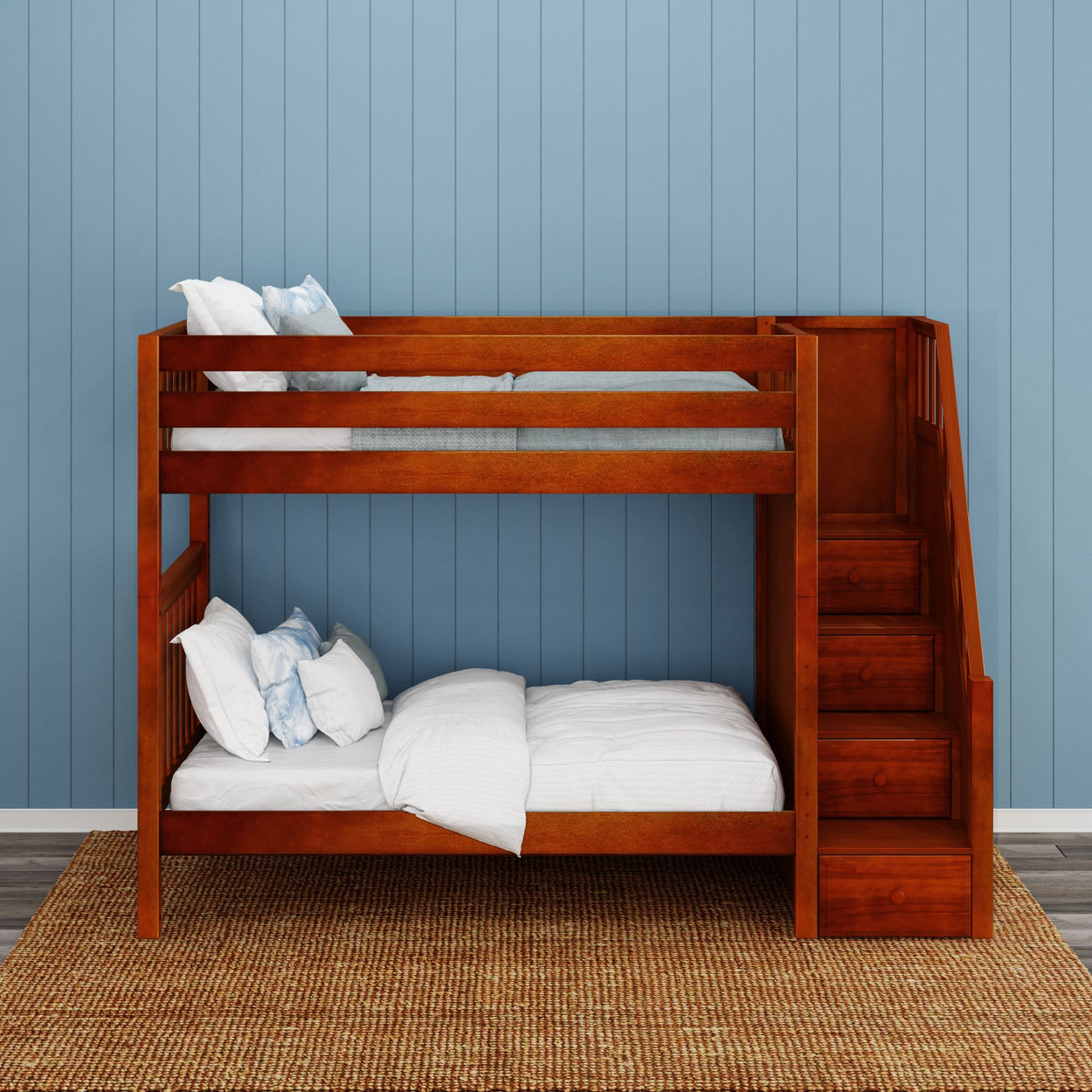 WOPPER CS : Bunk Bed Twin High Bunk Bed with Stairs, Slat, Chestnut