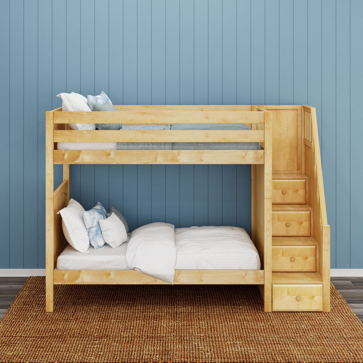 WOPPER NP : Bunk Bed Twin High Bunk Bed with Stairs, Panel, Natural