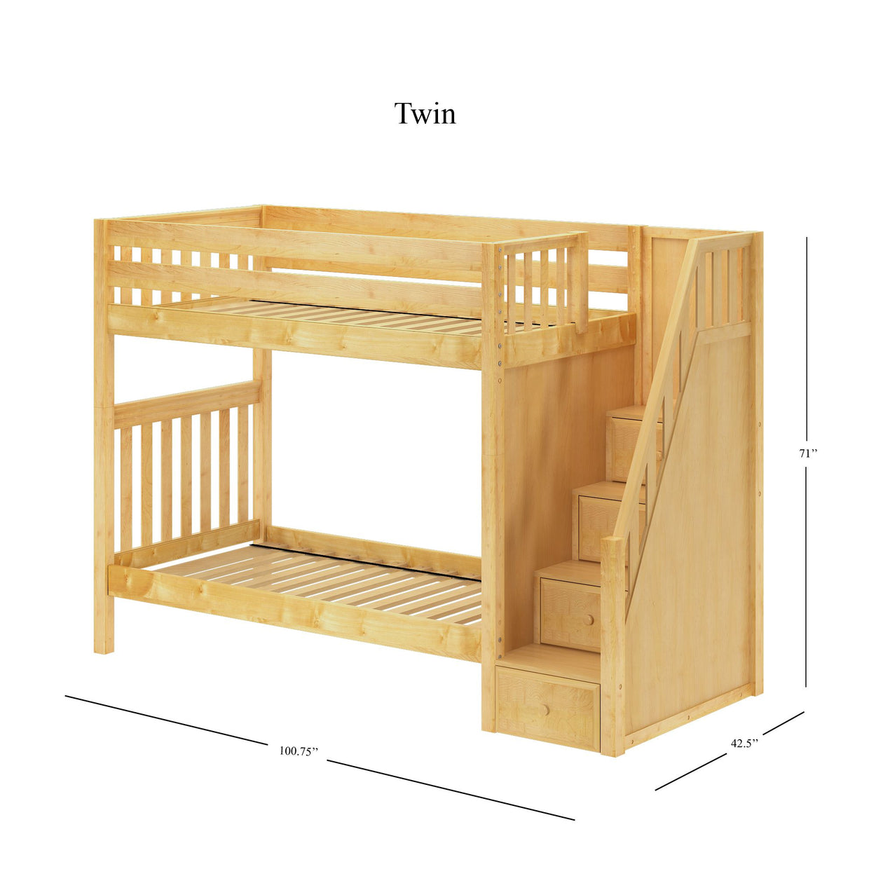 WOPPER NS : Bunk Bed Twin High Bunk Bed with Stairs, Slat, Natural