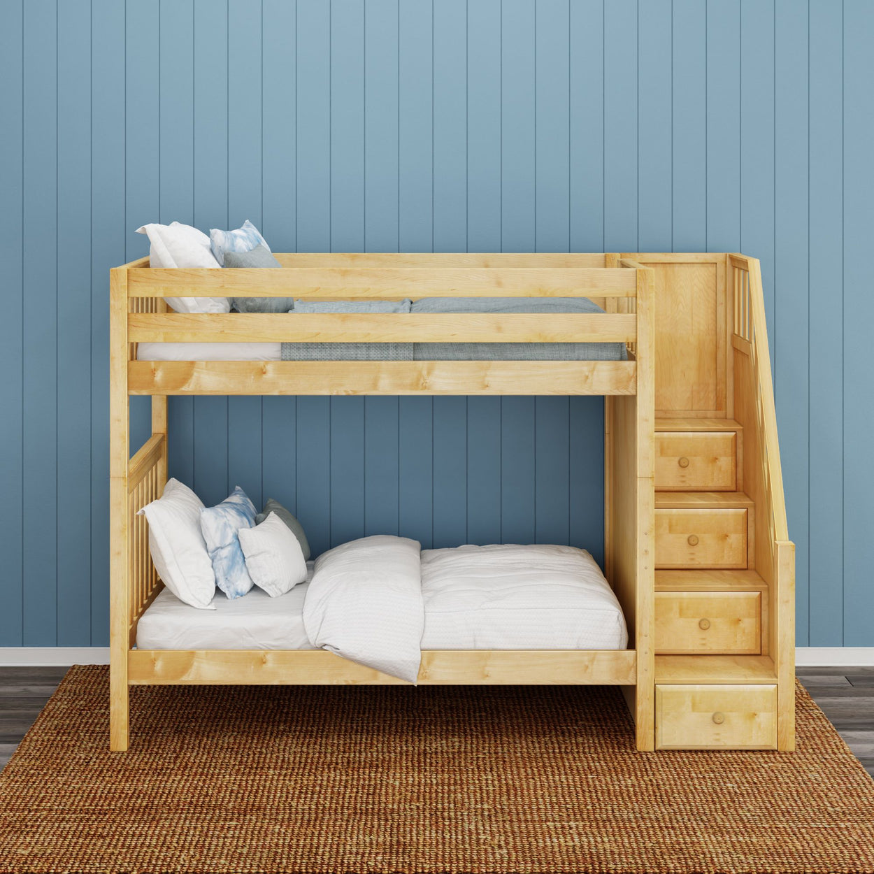 WOPPER NS : Bunk Bed Twin High Bunk Bed with Stairs, Slat, Natural