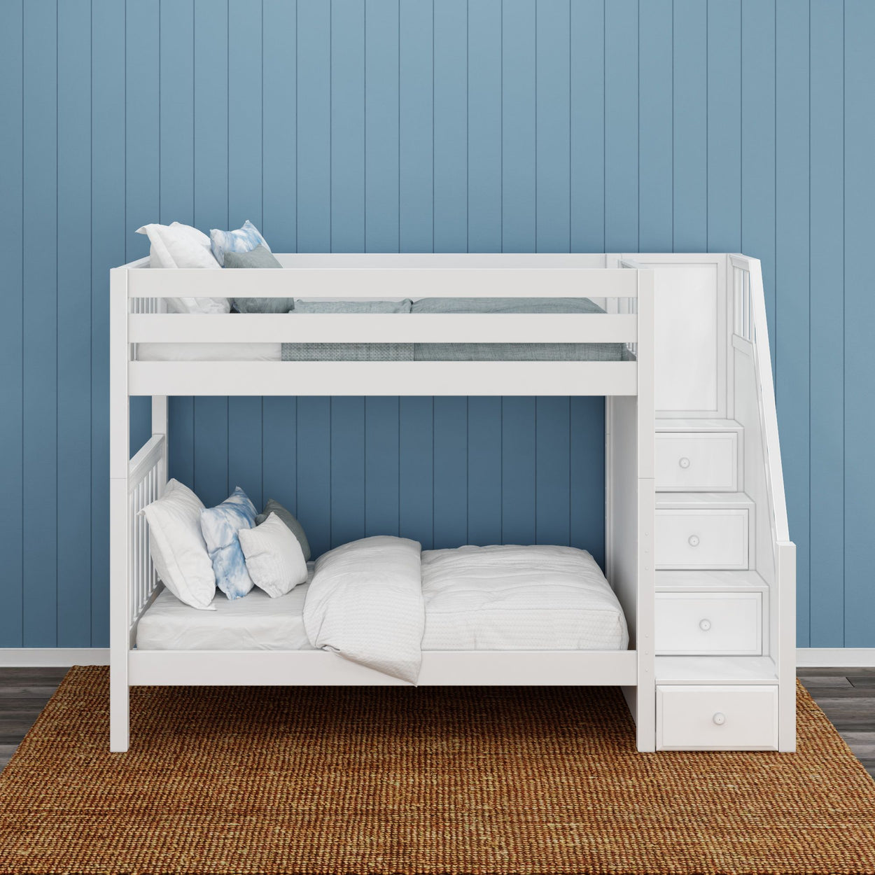 WOPPER WS : Classic Bunk Beds Twin High Bunk Bed with Stairs, Slat, White