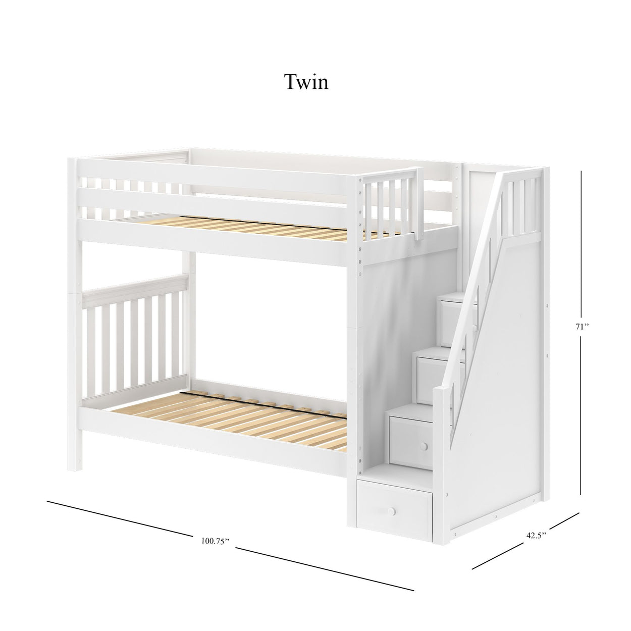 WOPPER WS : Classic Bunk Beds Twin High Bunk Bed with Stairs, Slat, White