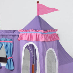 WOW27 CP : Play Loft Beds Low Loft Slide Bed with Curtains, Top Tent & Tower, Twin, Panel, Chestnut