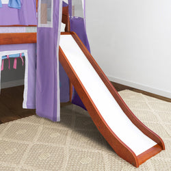 WOW27 CP : Loft Bed Low Loft Slide Bed with Curtains, Top Tent & Tower, Twin, Panel, Chestnut