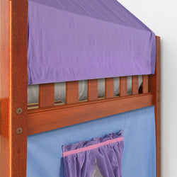 WOW27 CS : Loft Bed Twin Low Loft Bed with Angled Ladder, Curtain, Top Tent, Tower + Slide, Slat, Chestnut