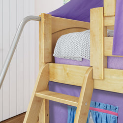 WOW27 NP : Play Loft Beds Low Loft Slide Bed with Curtains, Top Tent & Tower, Twin, Panel, Natural