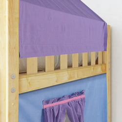 WOW27 NS : Loft Bed Twin Low Loft Bed with Angled Ladder, Curtain, Top Tent, Tower + Slide, Slat, Natural