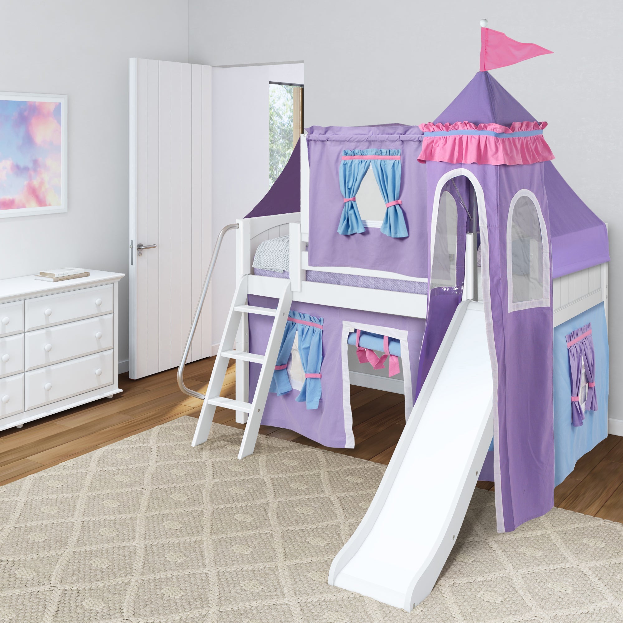 Loft bed with slide and tent hotsell