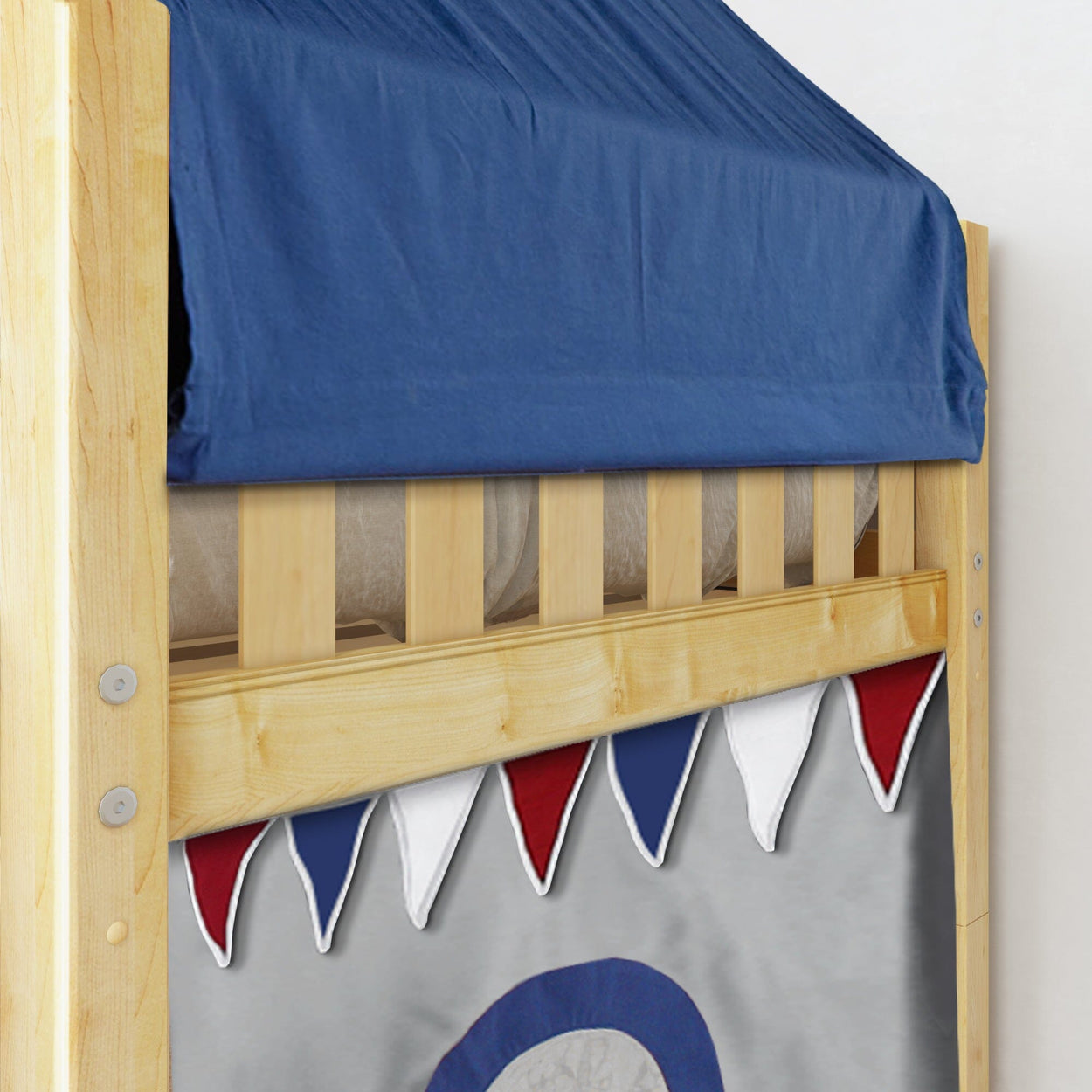 WOW44 NS : Play Loft Beds Twin Low Loft Bed with Angled Ladder, Curtain, Top Tent, Tower + Slide, Slat, Natural