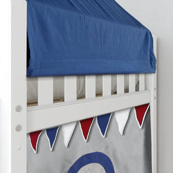 WOW44 WS : Play Loft Beds Twin Low Loft Bed with Angled Ladder, Curtain, Top Tent, Tower + Slide, Slat, White