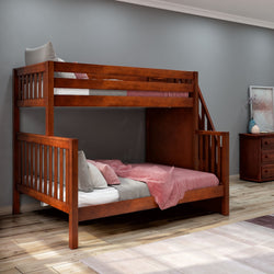 WRESTLER XL CS : Bunk Bed High Twin XL over Queen Bunk Bed with Stairs, Slat, Chestnut