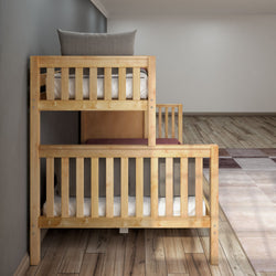 WRESTLER XL NS : Bunk Bed High Twin XL over Queen Bunk Bed with Stairs, Slat, Natural