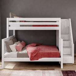 WRESTLER XL WS : Staggered Bunk Beds High Twin XL over Queen Bunk Bed with Stairs, Slat, White