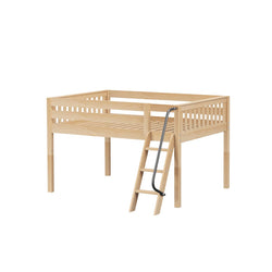 XL NS : Standard Loft Beds Full Low Loft Bed with Angled Ladder on Front, Slat, Natural