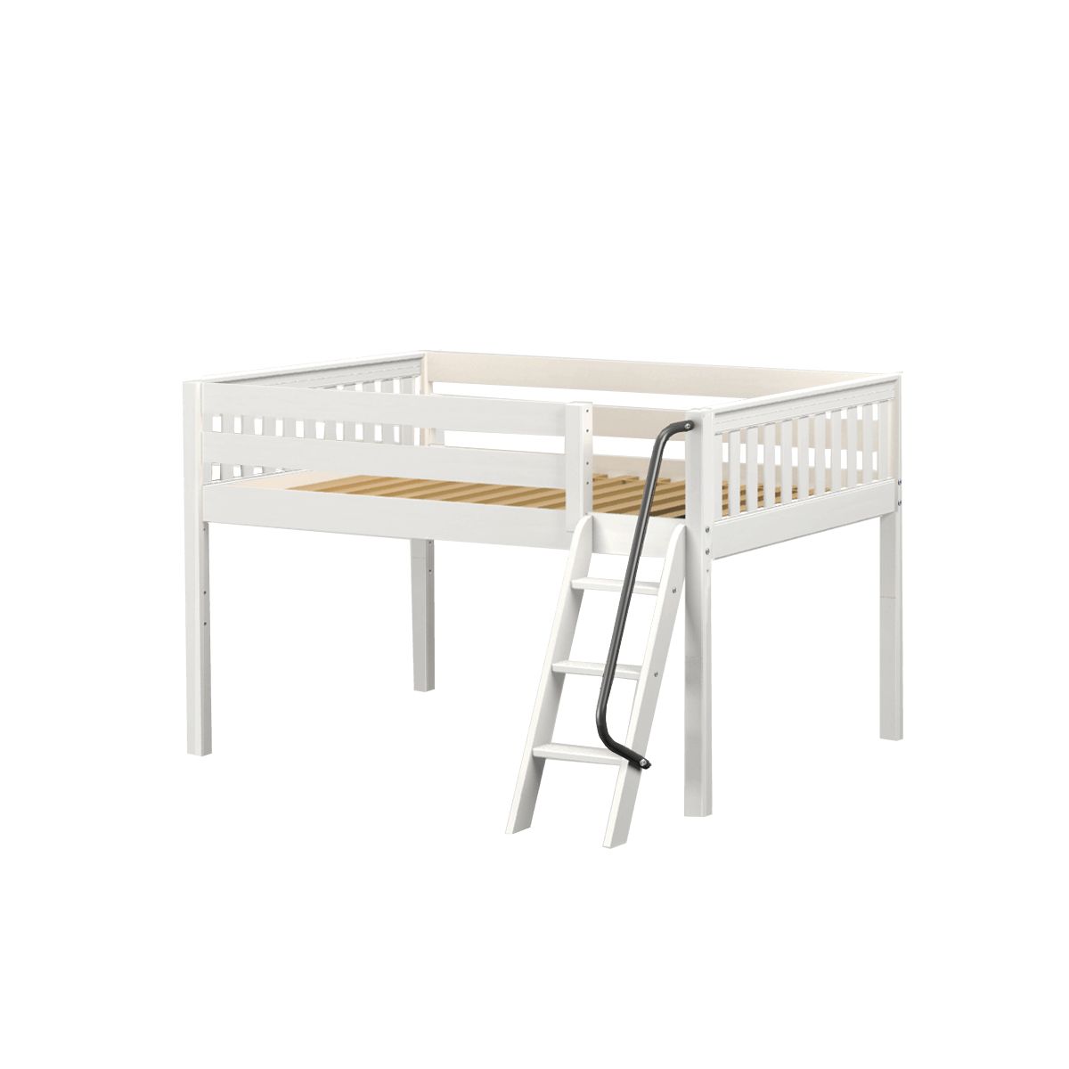 XL WS : Standard Loft Beds Full Low Loft Bed with Angled Ladder on Front, Slat, White