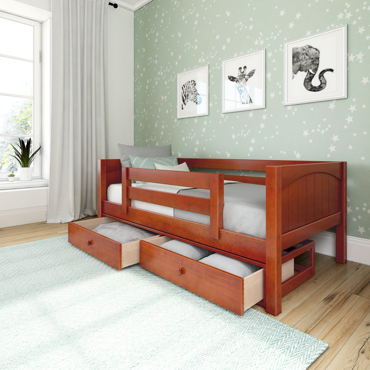 YEAH UU CP : Kids Beds Twin Toddler Bed with Underbed Dresser, Panel, Chestnut