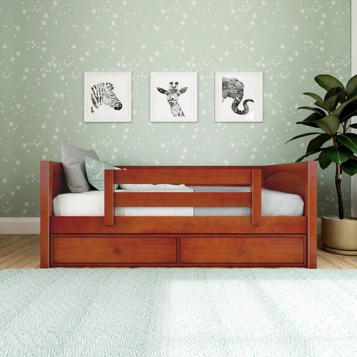 YEAH UU CP : Kids Beds Twin Toddler Bed with Underbed Dresser, Panel, Chestnut