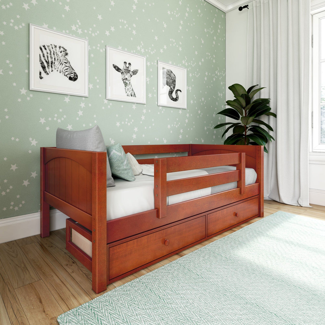 YEAH UU CP : Kids Beds Twin Toddler Bed with Underbed Dresser, Panel, Chestnut