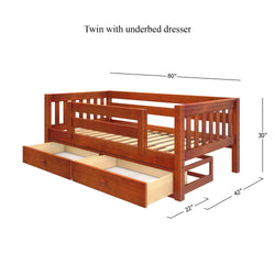 YEAH UU CS : Kids Beds Twin Toddler Bed with Underbed Dresser, Slat, Chestnut