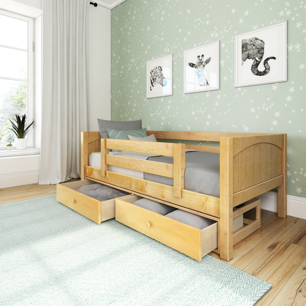 YEAH UU NP : Kids Beds Twin Toddler Bed with Underbed Dresser, Panel, Natural