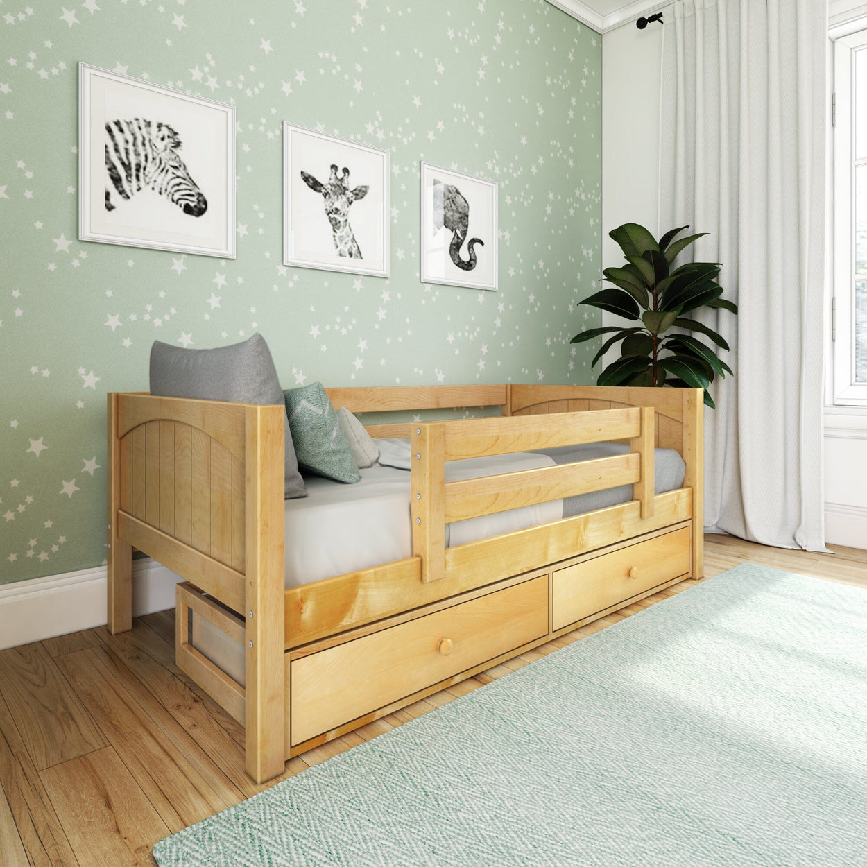 YEAH UU NP : Kids Beds Twin Toddler Bed with Underbed Dresser, Panel, Natural