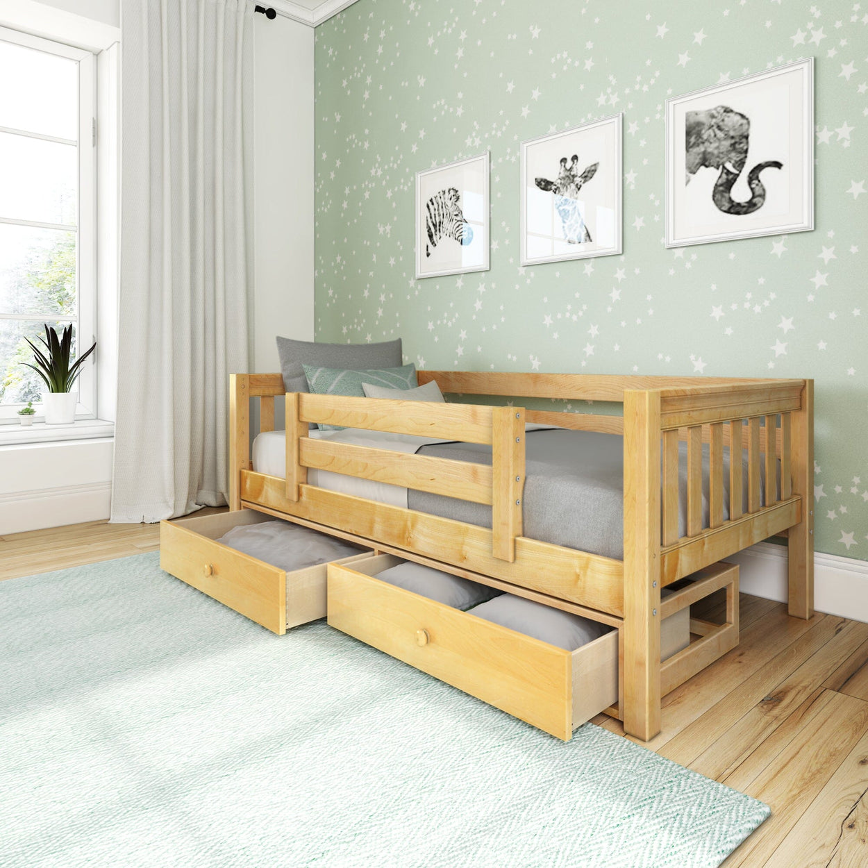 YEAH UU NS : Kids Beds Twin Toddler Bed with Underbed Dresser, Slat, Natural