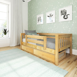 YEAH UU NS : Kids Beds Twin Toddler Bed with Underbed Dresser, Slat, Natural