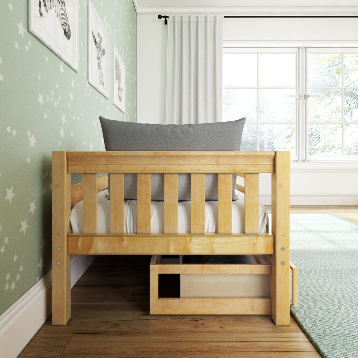 YEAH UU NS : Kids Beds Twin Toddler Bed with Underbed Dresser, Slat, Natural