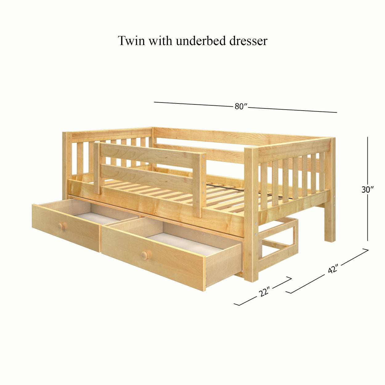 YEAH UU NS : Kids Beds Twin Toddler Bed with Underbed Dresser, Slat, Natural