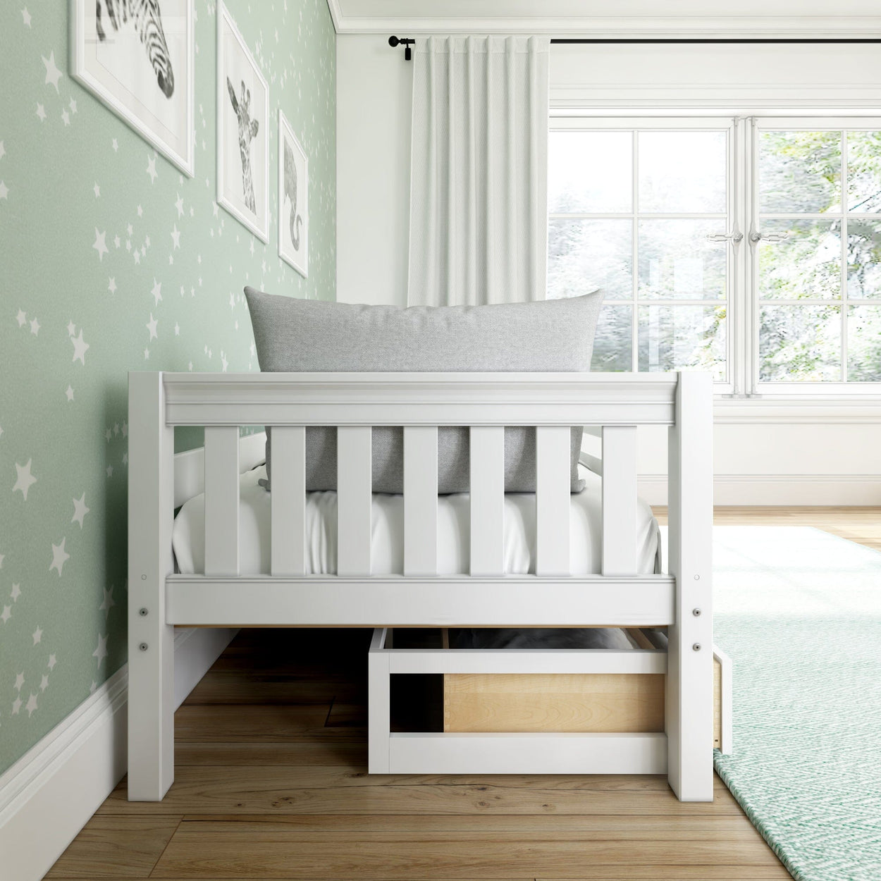 YEAH UU WS : Kids Beds Twin Toddler Bed, Slat with Underbed Dresser, White