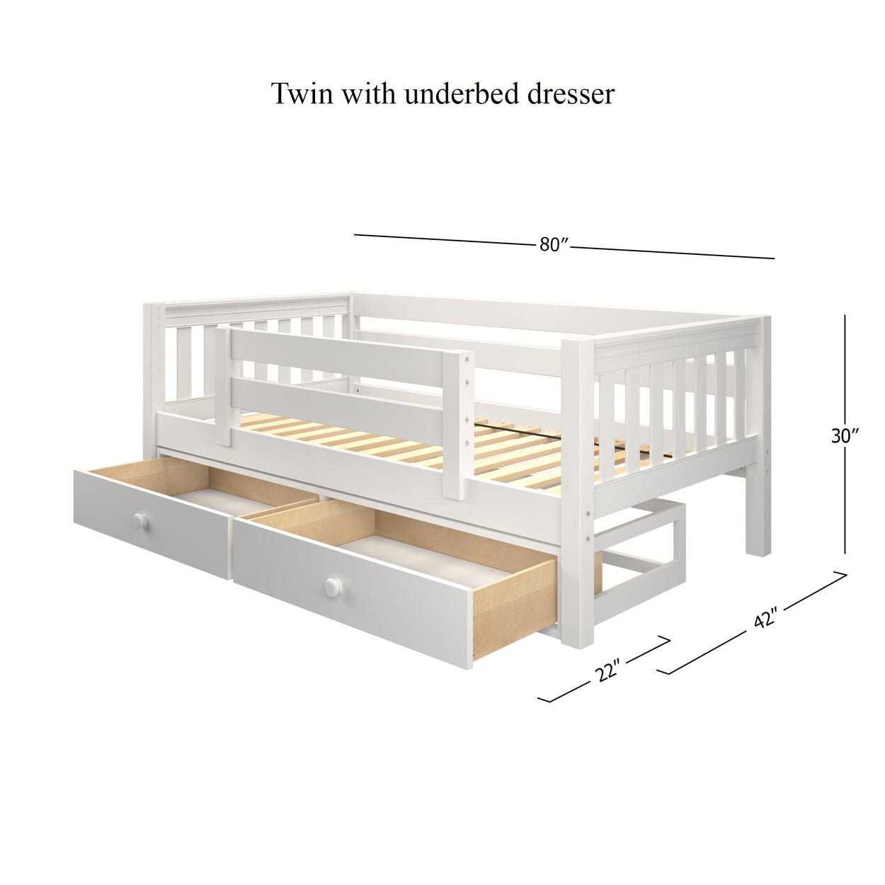 YEAH UU WS : Kids Beds Twin Toddler Bed, Slat with Underbed Dresser, White